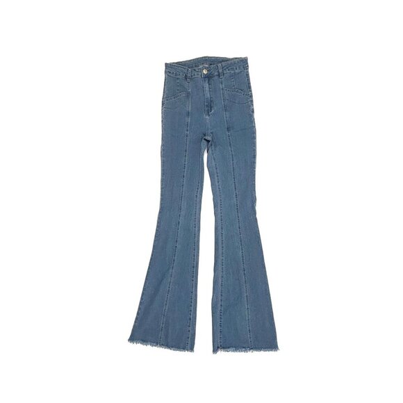 Shein Raw Hem Flare Women's size Medium M Blue Denim jeans - Picture 1 of 4